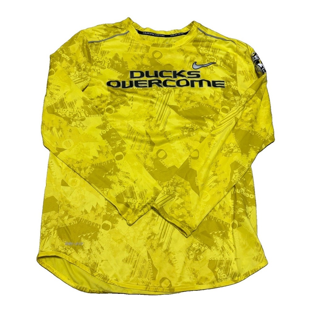 Nike Oregon Ducks Overcome Shirt Mens M Yellow Long Sleeve Cancer Awareness